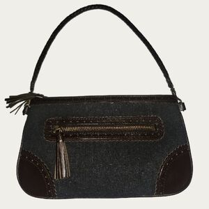 Eddie Bauer Vintage Y2K Charcoal Gray Wool Blend and Leather Shoulder Bag